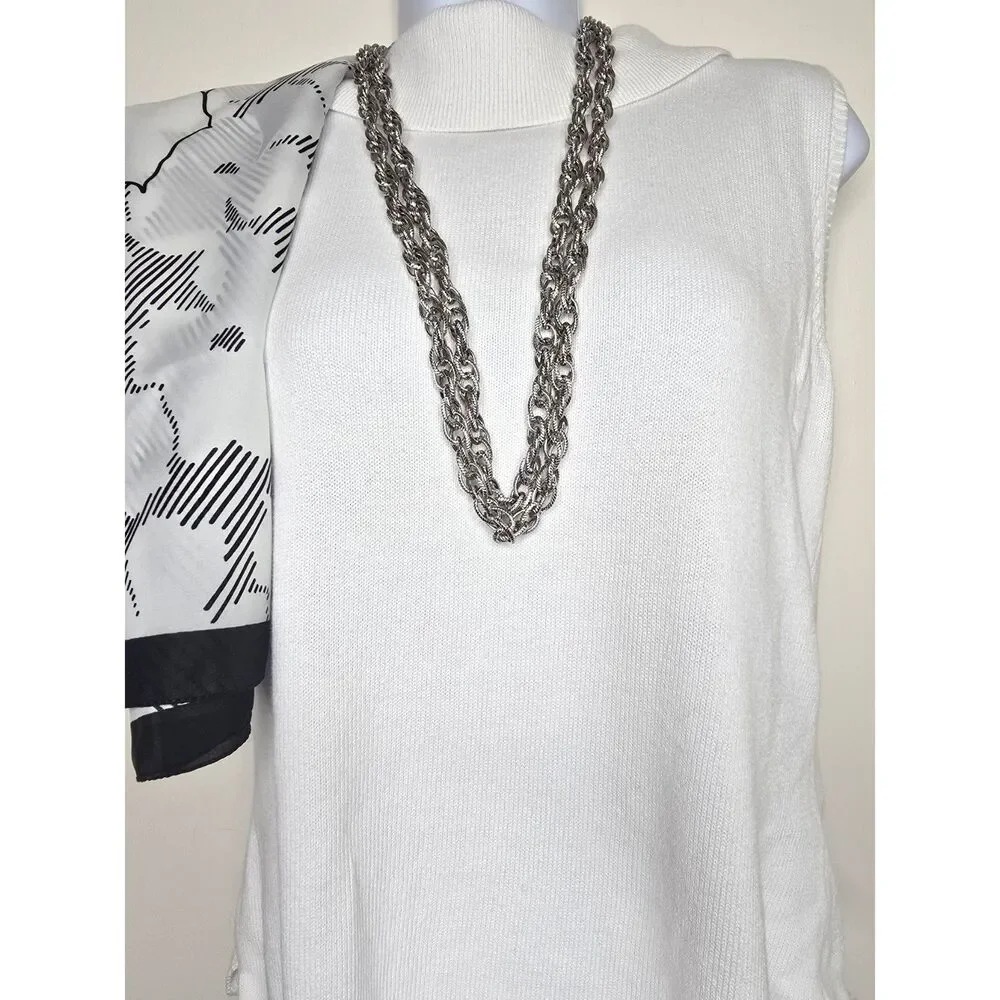 Silver Tone Twisted Rope Link Chain Necklace 62” Long Layering Statement or Belt